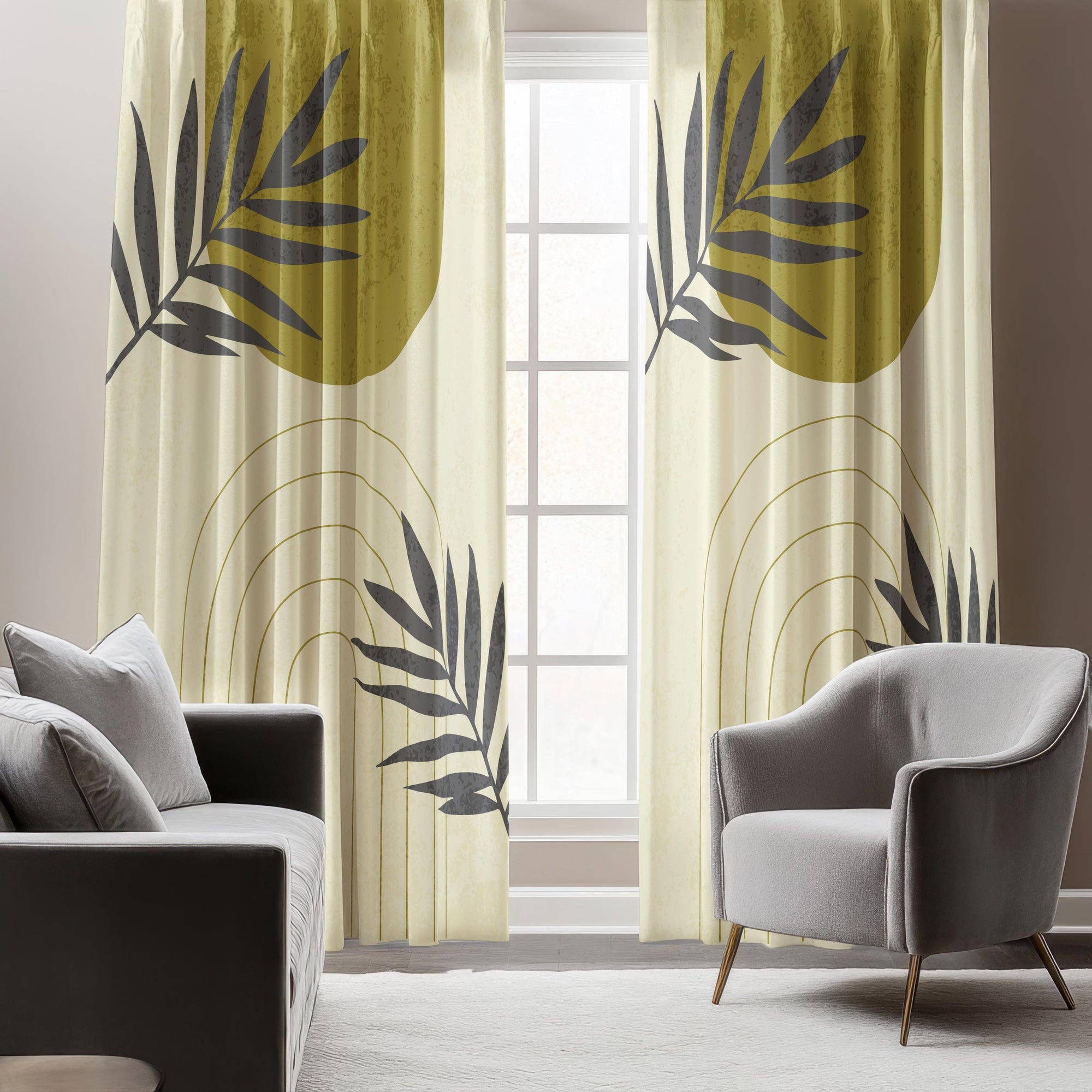 Abstract Leaf Window Curtains, Modern Minimalist Curtains, Modern Astract Blackout Curtain Panel, Natural Minimalist Grommet Drapes