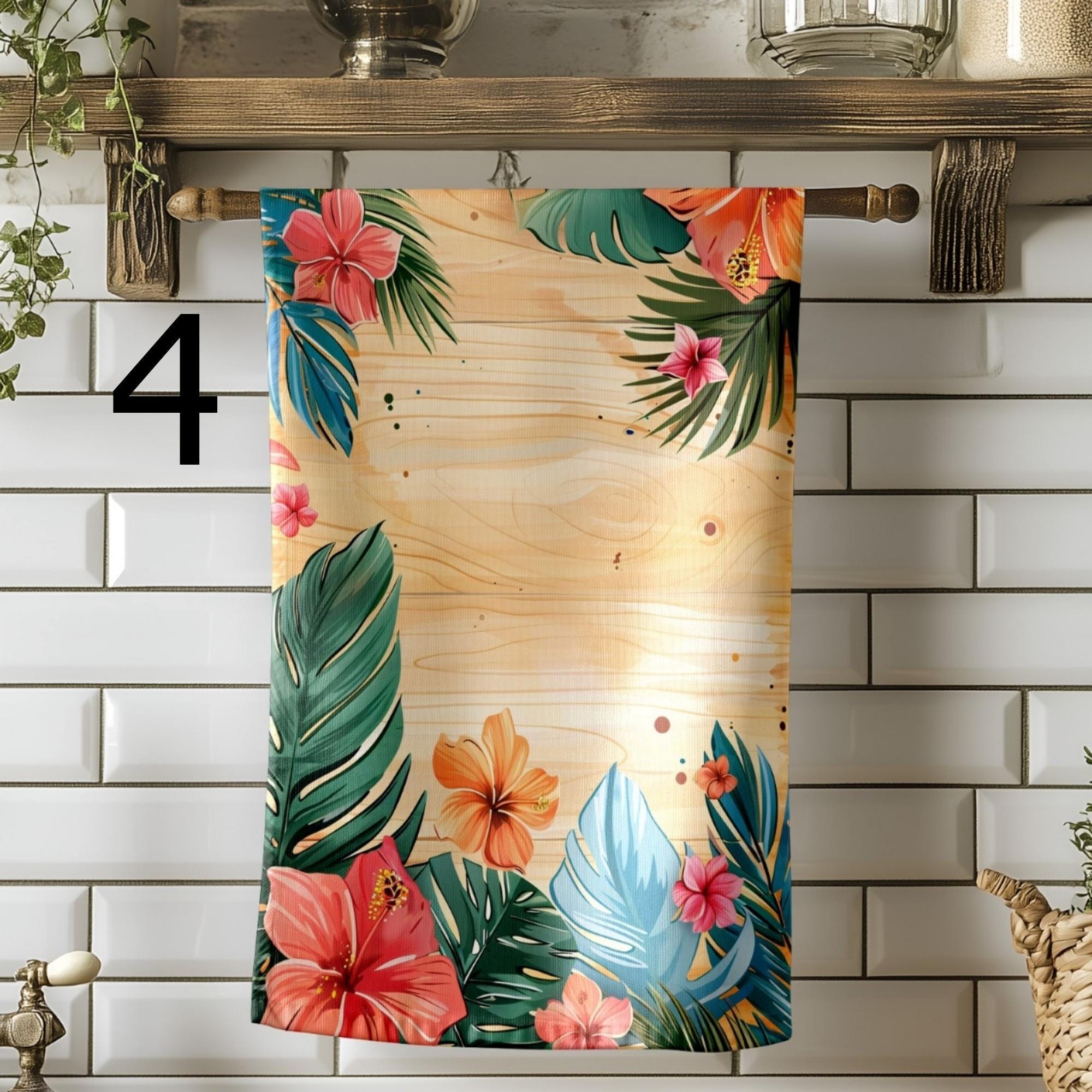 Toucan Hibiscus Tea Towels, Tropical Jungle Kitchen Towels, Summer Kitchen Decor, Island Style Hand Towels, Jungle Leaf Dish Towel