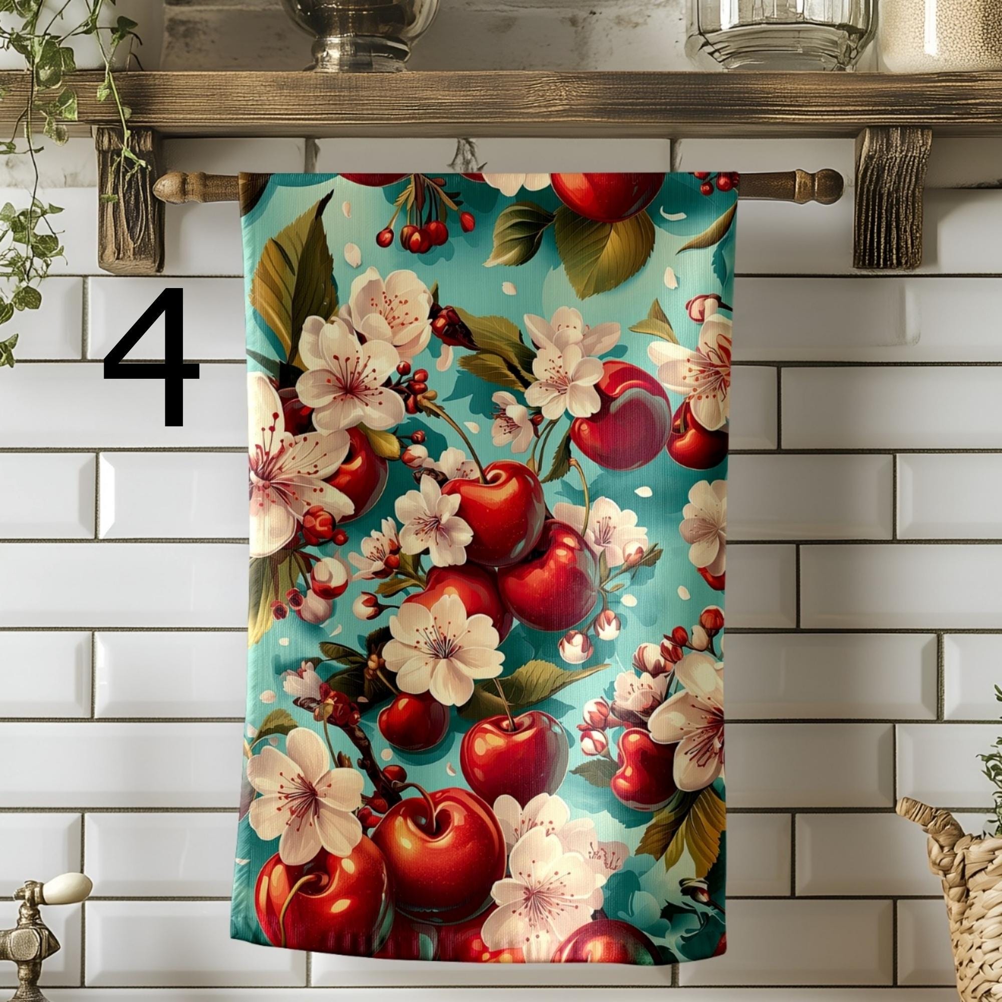 Sweet Cherry Kitchen Towels, Red Cherry Summer Kitchen Decor, Cherry Tea Towels, Fresh Picked Cherry Kitchen Towels, Summer Fruit Towels