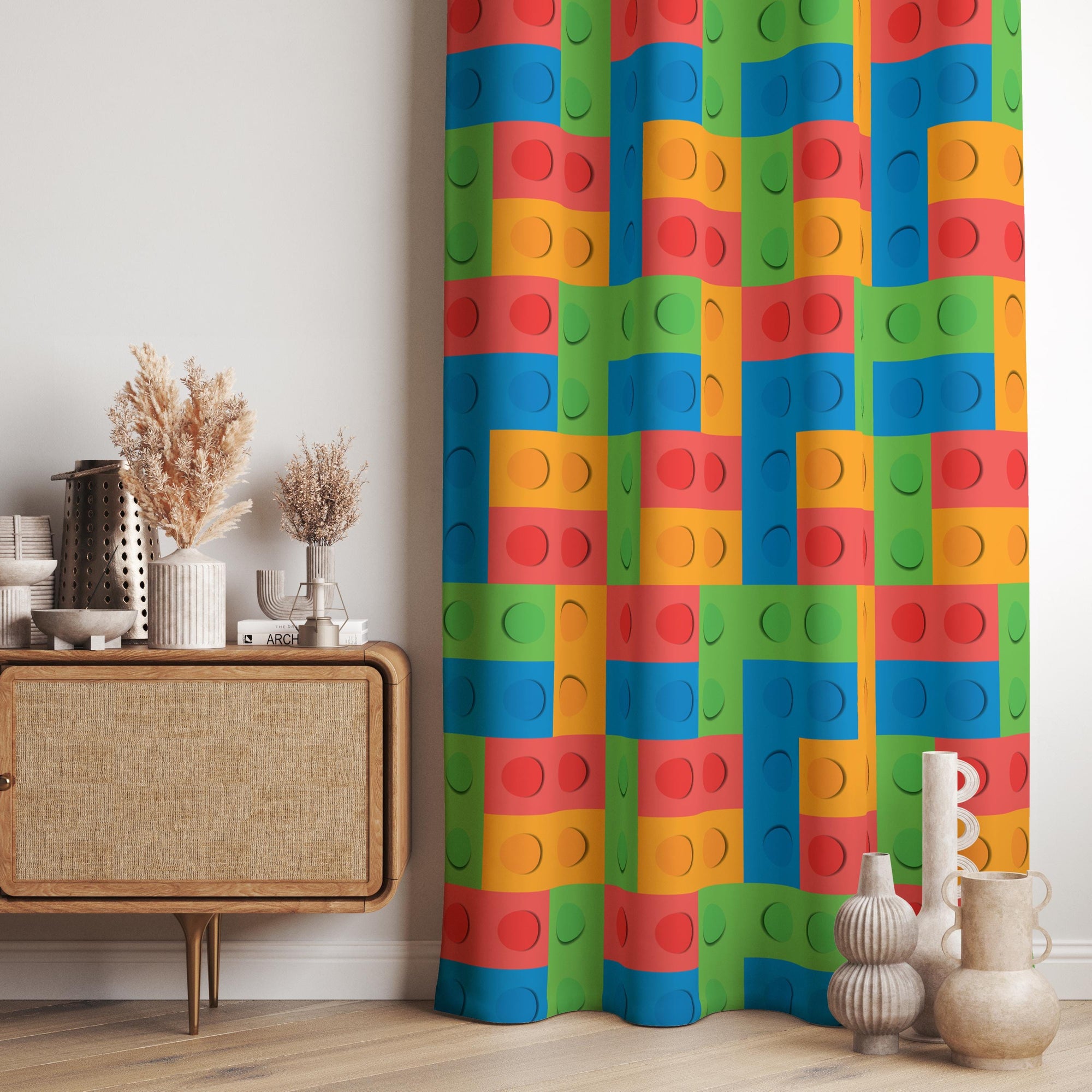Colorful Lego Block Curtains, Fun Playroom Window Panels for Kids Room Decor, Lego Design Panel Curtains, Kids Room Panel Curtain