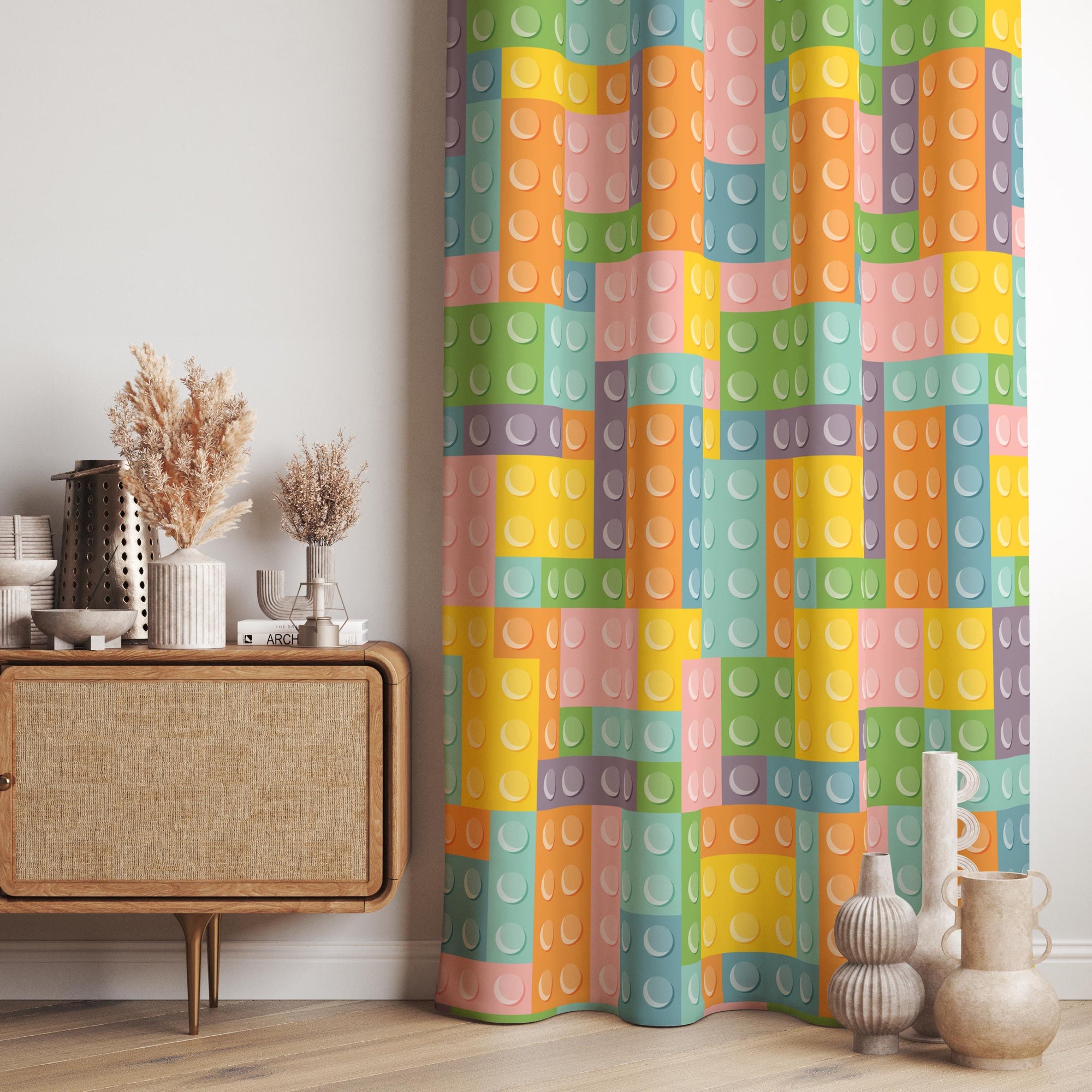 Colorful Lego Block Curtains, Fun Playroom Window Panels for Kids Room Decor, Soft Lego Panel Curtains, Kids Room Panel Curtain